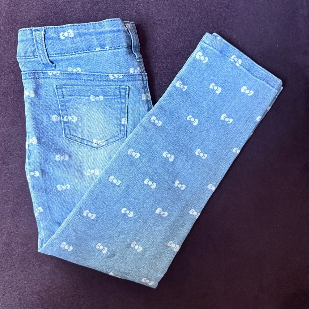 Hello Kitty Little Girl Skinny Bow Print Jeans with Adjustable Waist size 6 - Picture 3 of 7